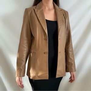 Tan brown leather jacket blazer coat Kenneth Cole Reaction women’s small